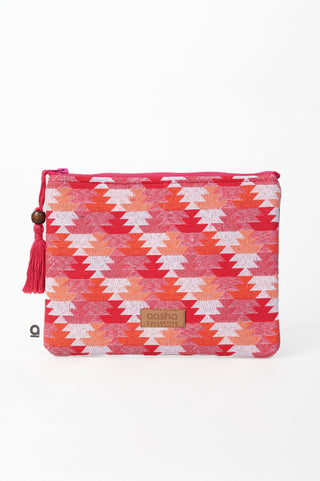 Medium Pouch - Red and Orange Houndstooth