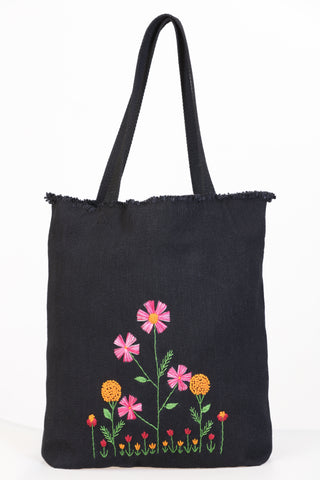 Everyday Tote Black - Wistful Wildflowers