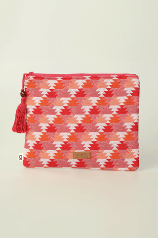 Large Pouch - Red and Orange Houndstooth