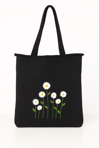 Dancing Daisies Everyday Tote in Black