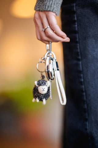 Fluffy Charcoal Sheep Felted Bag Charm