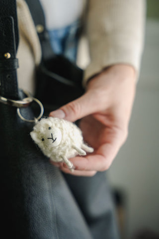 Fluffy White Sheep Felted Bag Charm