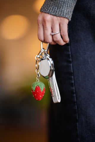 Strawberry Felted Bag Charm