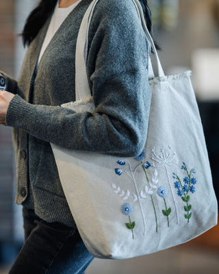 Boho Blue Everyday Tote in Natural
