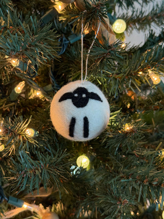 Sheep Felted Ball Ornament