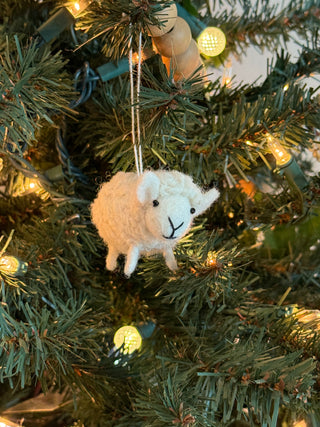 Fluffy White Sheep Felted Ornament