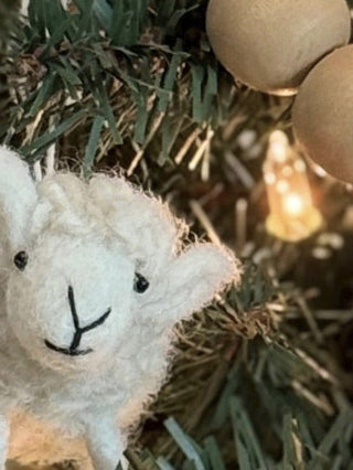 Fluffy White Sheep Felted Ornament