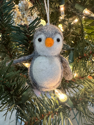 Gray Penguin Felted Ornament