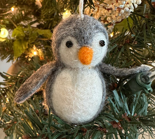 Gray Penguin Felted Ornament
