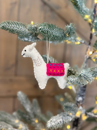 Felted Pink Llama Ornament
