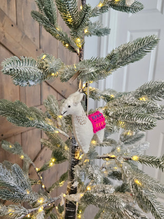 Felted Pink Llama Ornament