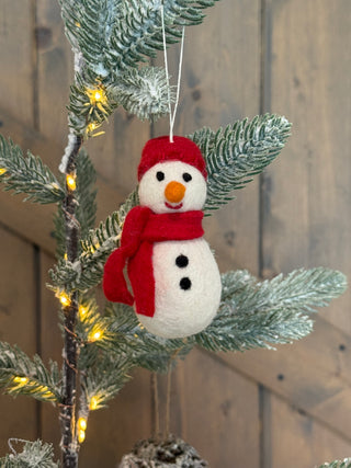 Red  Hat Snowman Felted Ornament