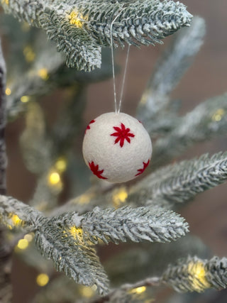 Red Star Felted Ball Ornament