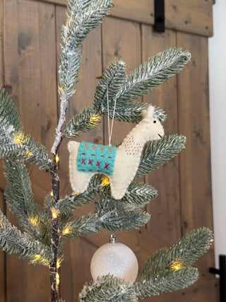 Felted Turquoise Llama Ornament